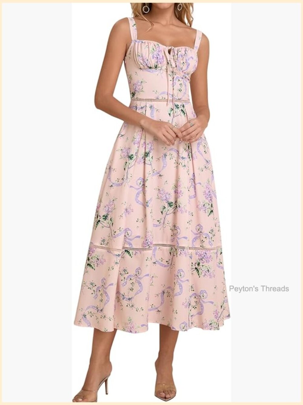 Lace Up Corset Midi Dress with Pockets Flowy Summer Wedding Guest